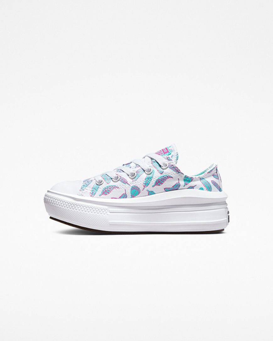 Girls' Converse Chuck Taylor All Star Move Feathers Low Top Platform Shoes White / Light Turquoise | AU E50C3V